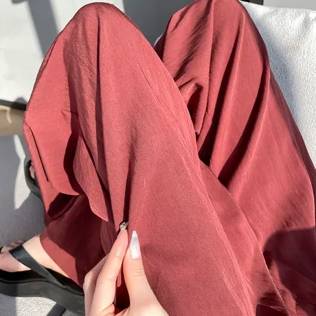 冰丝阔腿裤女夏季薄款高腰垂感褶皱慵懒亚麻山本裤棉麻休闲防晒裤商品大图