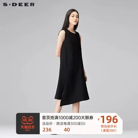 sdeer圣迪奥女冬质感线迹不对称开衩底摆无袖连衣裙S17481232商品大图