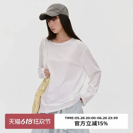 omont蛋挞家莱赛尔混纺毛边领长袖T恤2025夏慵懒宽松物理防晒上衣商品大图