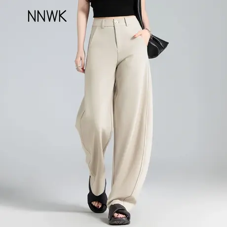 米白色雪纺西装裤女爆款裤子女2025新款春季高级感垂感休闲哈伦裤商品大图