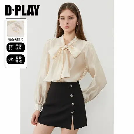 DPLAY2025年春季新款法式白色衬衫女时尚洋气复古衬衣上衣长袖图片