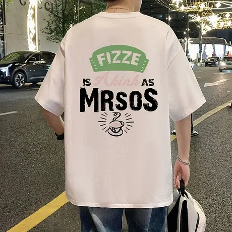 短袖T恤男夏季2025新款美式休闲圆领体恤高街大码重磅纯棉上衣服图片