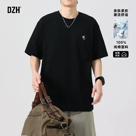 男生刺绣t恤男纯棉夏季半袖上衣男款2025新款休闲圆领体恤百搭潮图片