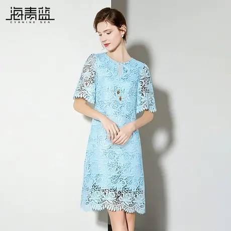 海青蓝 蕾丝镂空连衣裙女装25年新款夏季高级时尚气质海边度假裙图片