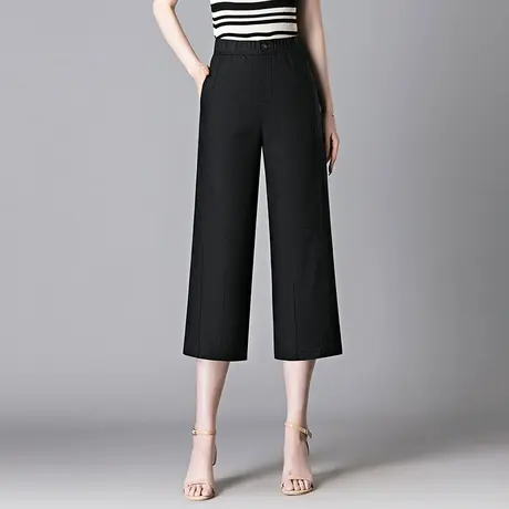 时尚休闲直筒裤八分裤女2025年夏季新款高腰显瘦宽松百搭阔腿裤子商品大图