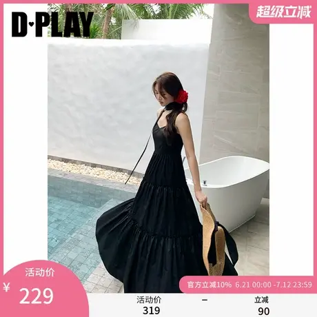 DPLAY2025年夏季新款黑色吊带连衣裙女海边度假沙滩裙子小黑裙子图片