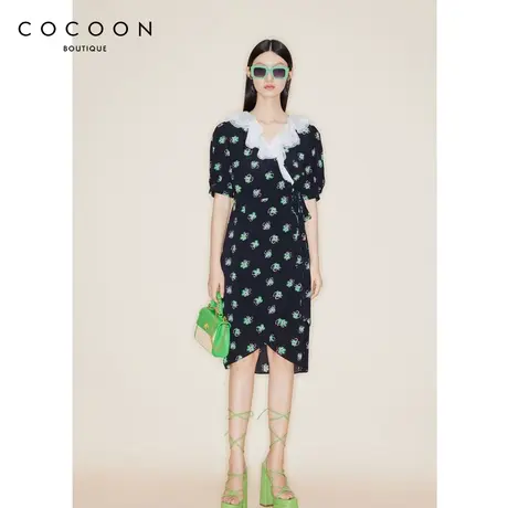 COCOON商场同款v领连衣裙女2023秋季新款V领碎花裙23206AF022094商品大图