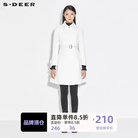 sdeer圣迪奥女装时尚翻领收腰白色长款风衣S21361704图片