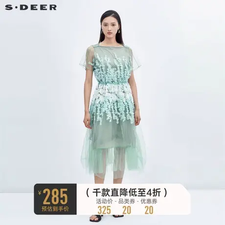 sdeer圣迪奥碎花连衣裙女绣花网纱收腰少女长裙S223Z1236商品大图