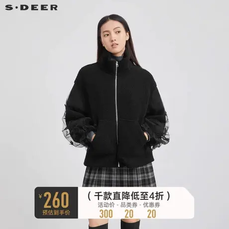 sdeer圣迪奥女装高级感设计立领网纱绣花摇粒绒外套S224Z2203➡商品大图