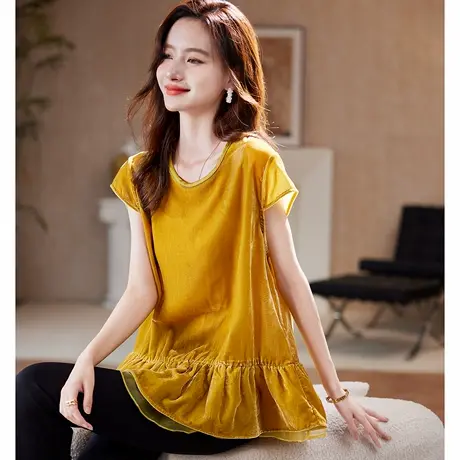 宝诗黎【新品价198元】网纱拼接丝绒短袖T恤AFS2059图片