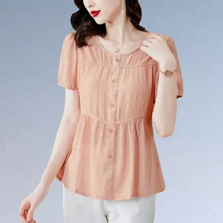甜美气质短袖雪纺衬衫女夏装2025新款洋气大码上衣宽松休闲小衫女商品大图