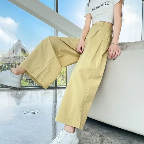 黄色阔腿裤女2025春季新款高腰垂感宽松显瘦小个子休闲宽腿九分裤商品大图