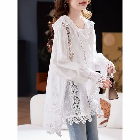 宝诗黎中长款刺绣镂空衬衫2025夏季韩版宽松百搭防晒大码衬衣外套商品大图