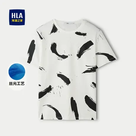HLA/海澜之家休闲短袖T恤25春夏新圆领丝光工艺满身印花上衣男图片