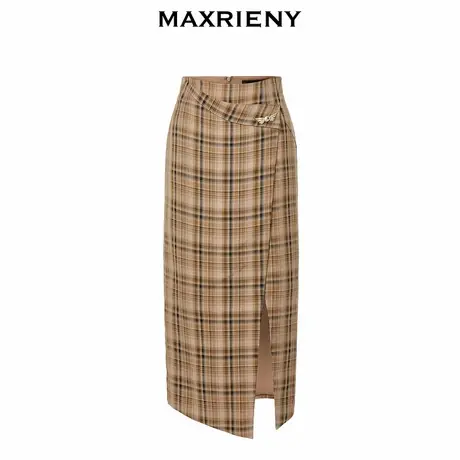 【奥莱】MAXRIENY复古格纹结构半裙美拉德穿搭裙子图片