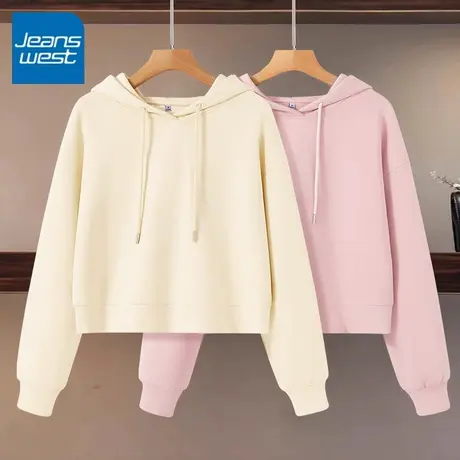 KV真维斯杏色连帽卫衣女2025新款春秋季短款休闲宽松小个子上衣女商品大图