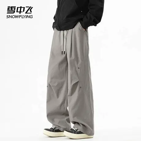 雪中飞休闲裤2025春夏新款纯棉系绳男士款宽松潮流时尚直筒阔腿裤图片