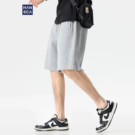 hansca350g重磅灰色运动卫裤男2025夏季凉感轻薄透气五分休闲短裤图片