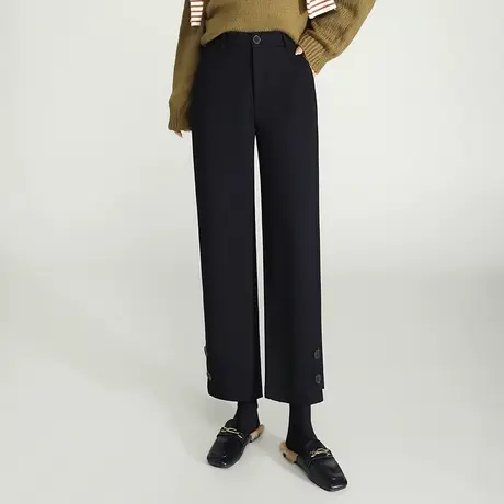 黑色直筒裤女秋冬小个子宽松遮胯休闲裤2023新款显瘦通勤阔腿裤子商品大图