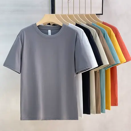 2025新款丝光棉凉感t恤男短袖圆领纯色上衣夏季潮流修身半袖体恤图片