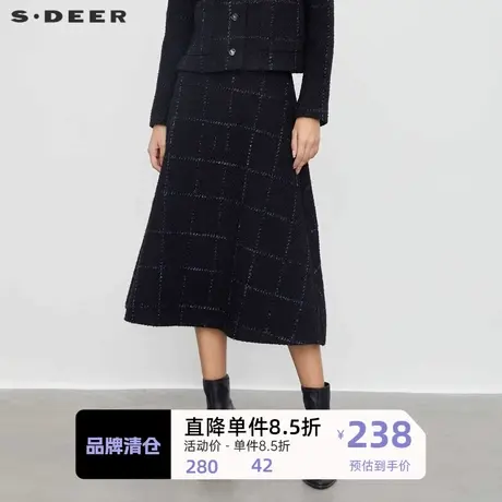 sdeer圣迪奥女装小香风套装撞色格纹毛呢长裙S23461101🦅商品大图