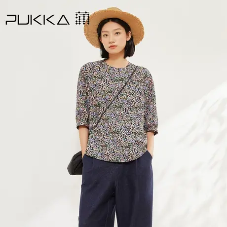蒲PUKKA 法式浪漫纯棉印花衬衫2025夏季新款宽松七分袖上衣商品大图