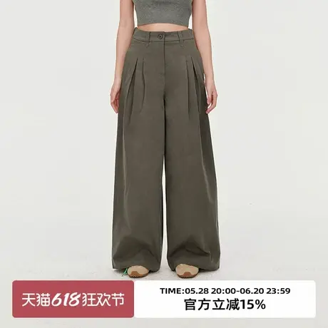 omont蛋挞家 复古高腰显瘦阔腿裤子2025春季宽松休闲松弛拖地长裤商品大图