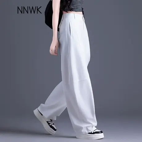 夏季薄款白色裤子女2025新款休闲裤弧形弯刀阔腿裤宽松显瘦镰刀裤商品大图
