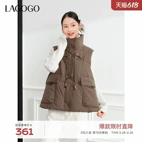 LAGOGO平纹不易起皱羽绒服女拉谷谷2024年冬季新款美拉德百搭马甲商品大图