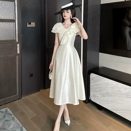 优雅淑女温柔风宴会小礼服平时可穿梨型身材显瘦生日a字连衣裙女商品大图