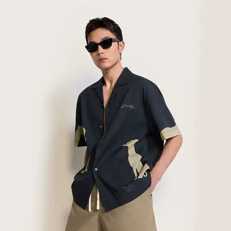 TRENDIANO 天丝棉古巴领印花复古高级短袖衬衫 1SH2010100商品大图