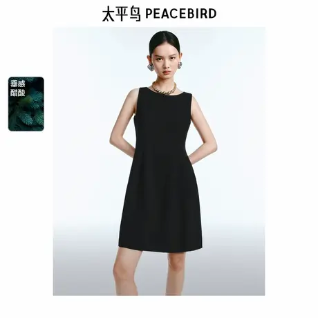 【来了就好】太平鸟小黑裙无袖仿麻连衣裙短款伞裙收腰法式醋酸商品大图