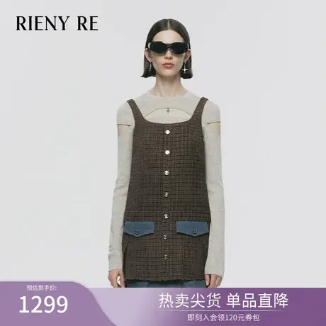 RIENYRE短裙女2023秋冬新款美式复古牛仔拼接无袖短款吊带连衣裙商品大图