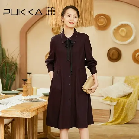 蒲PUKKA 女装羊毛连衣裙冬装设计感气质衬衫裙商场同款图片