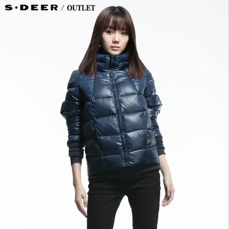 sdeer圣迪奥女冬装新款立领弧度车线短款修身羽绒服外套2482450图片