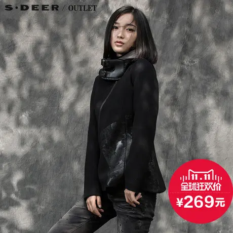 s.deer圣迪奥女装冬装新款加厚印染l连帽修身百搭外套S14482236图片
