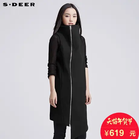 sdeer圣迪奥女装2018冬装马甲纯色立领毛呢背心S16481627图片