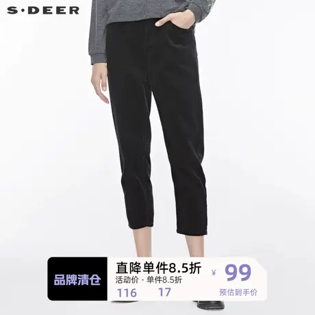 sdeer圣迪奥女装新款时尚休闲字母贴布灯芯绒直筒九分裤S19480856图片