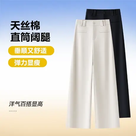 轻薄天丝棉休闲窄版直筒裤女夏季新款职业西装裤高腰九分阔腿裤子商品大图