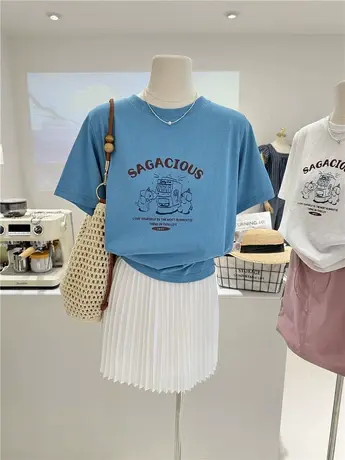 卡通印花夏季百搭小众宽松减龄薄款韩系短袖打底T恤女上衣半袖商品大图
