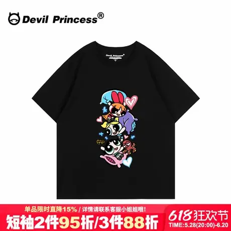 甜酷超火ins风卡通潮牌黑色正肩短袖t恤女大版宽松2025新款上衣夏商品大图