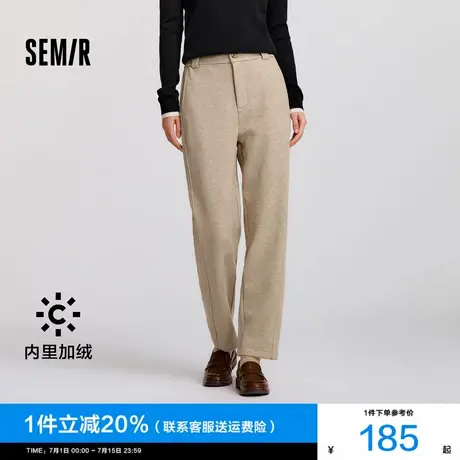 [商场同款]森马休闲裤女仿呢质感长裤2024新款冬季加绒宽松锥形裤商品大图