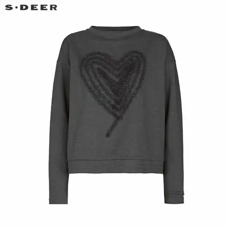 sdeer圣迪奥女装时尚圆领心形宽松长袖T恤S244Z0201商品大图