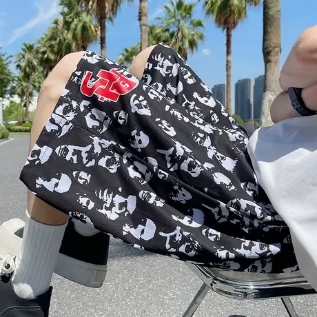 沙滩短裤男夏季新款美式休闲裤薄款透气宽松五分裤高街潮牌直筒裤商品大图