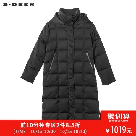 sdeer圣迪奥2018冬装新款纯黑拉链高领连帽H廓形羽绒服S18462417图片