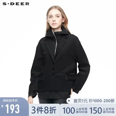 sdeer圣迪奥 🕥连帽字母贴布创意口袋假两件黑色外套S19362204商品大图