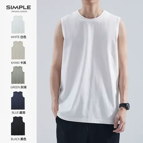 hansca夏季重磅纯棉运动篮球背心男士宽松潮牌无袖休闲t恤坎肩男商品大图