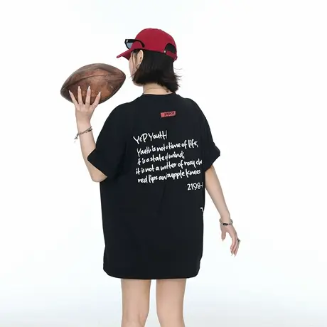 YEP2025新款潮牌发泡印花短袖T恤女纯棉宽松街头风夏季半袖上衣图片