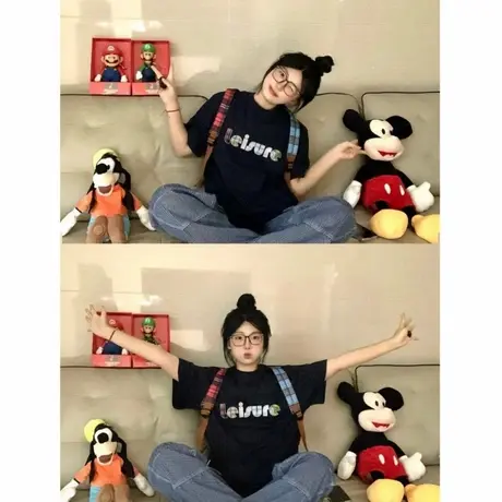 爆款黑色落肩短袖2025新款美式复古设计感小众半袖夏季t恤女上衣商品大图